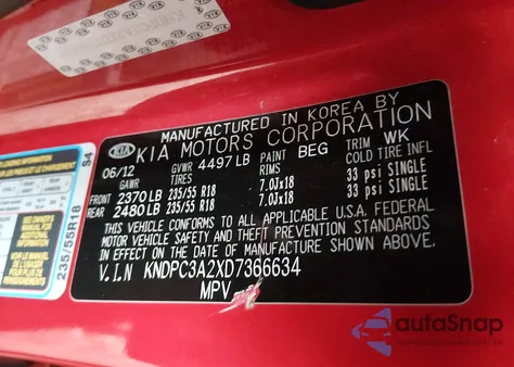 2013 Kia Sportage Ex z USA, uszkodzony, nr VIN KNDPC3A2XD7366634